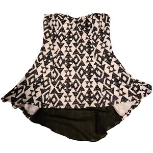 January 7 USA Strapless Top Aztec‎ Print High Low Hem Party Club